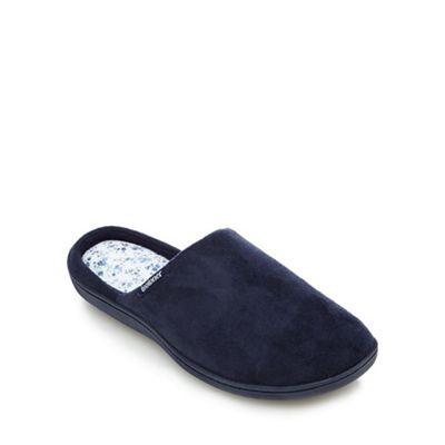 Isotoner Navy suedette floral mule slippers